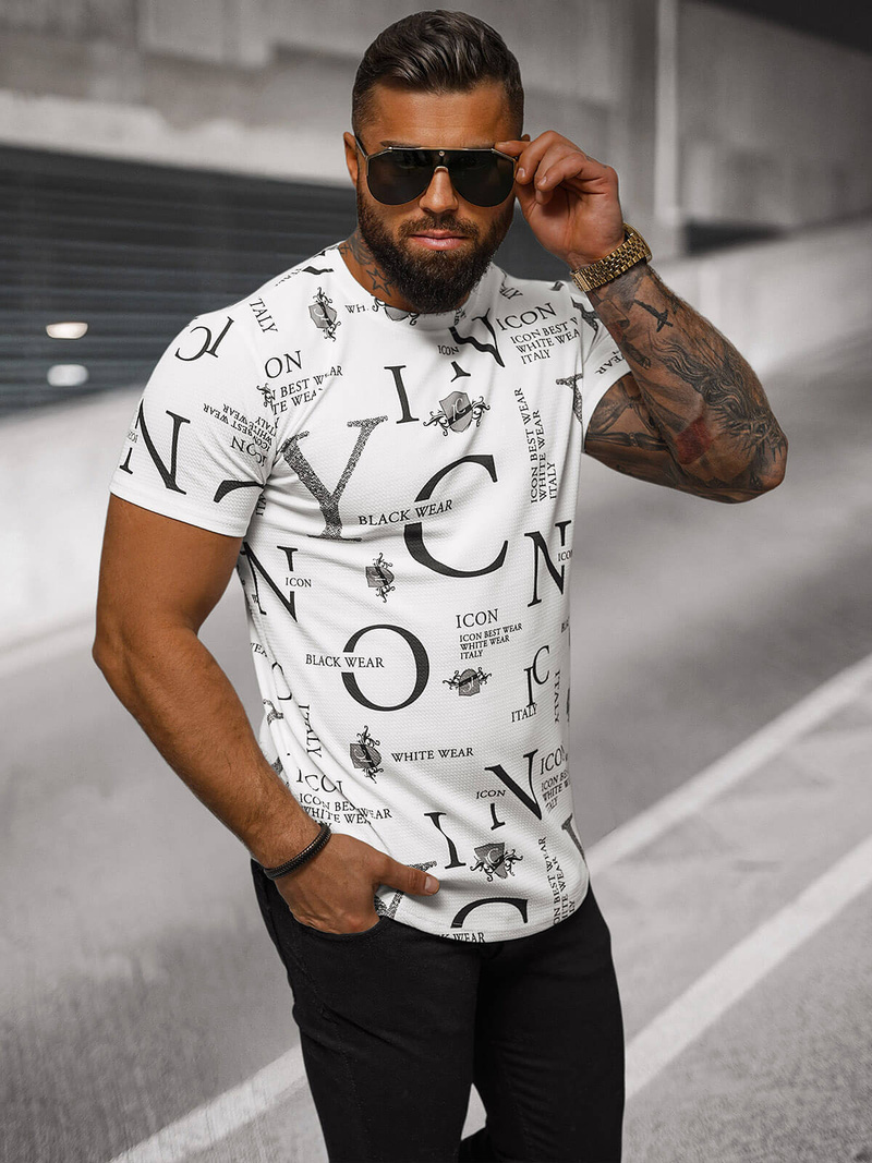 T-shirt męski z nadrukiem biały OZONEE O/T6482