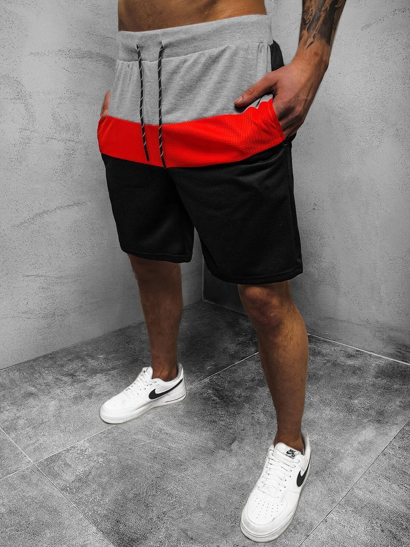 Spodenki dresowe męskie czarno-czerwone OZONEE JS/KS2565