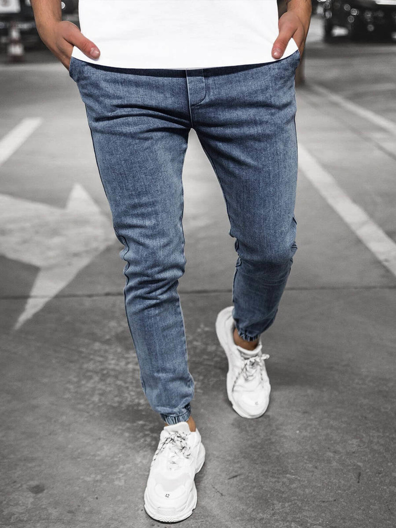 Spodnie jeansowe joggery męskie niebieskie OZONEE DJ/5820