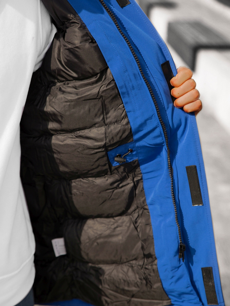 Kurtka zimowa męska parka z futerkiem niebieska OZONEE JB/JP1173/5Z