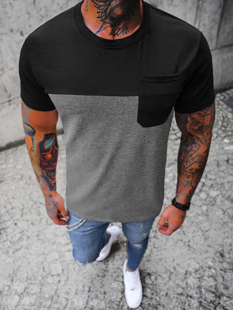 T-shirt męski czarno-grafitowy OZONEE JS/8T91/5