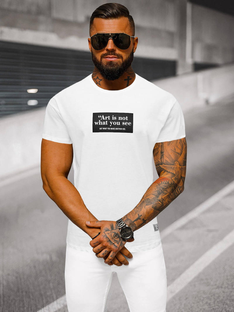 T-shirt męski z nadrukiem biały OZONEE MR/21540Z