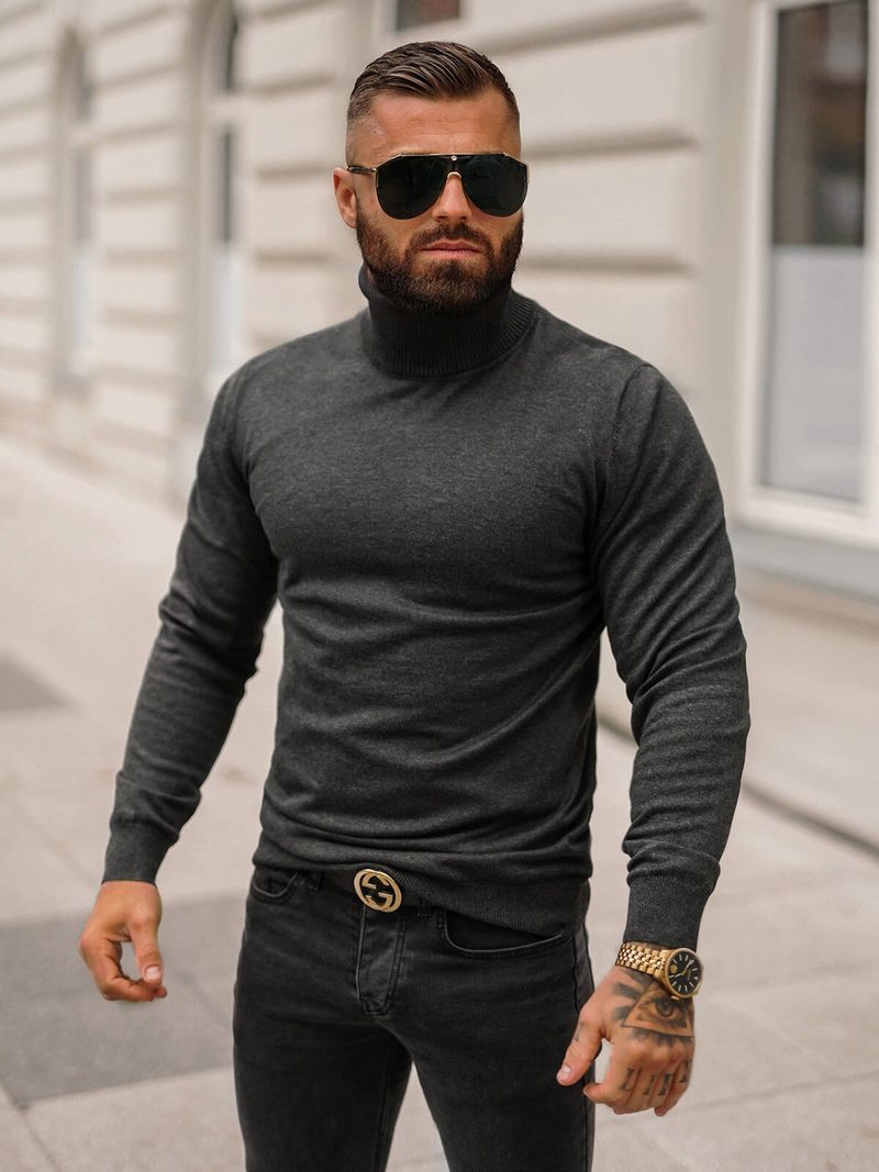 Sweter męski golf grafitowy OZONEE O/GM303