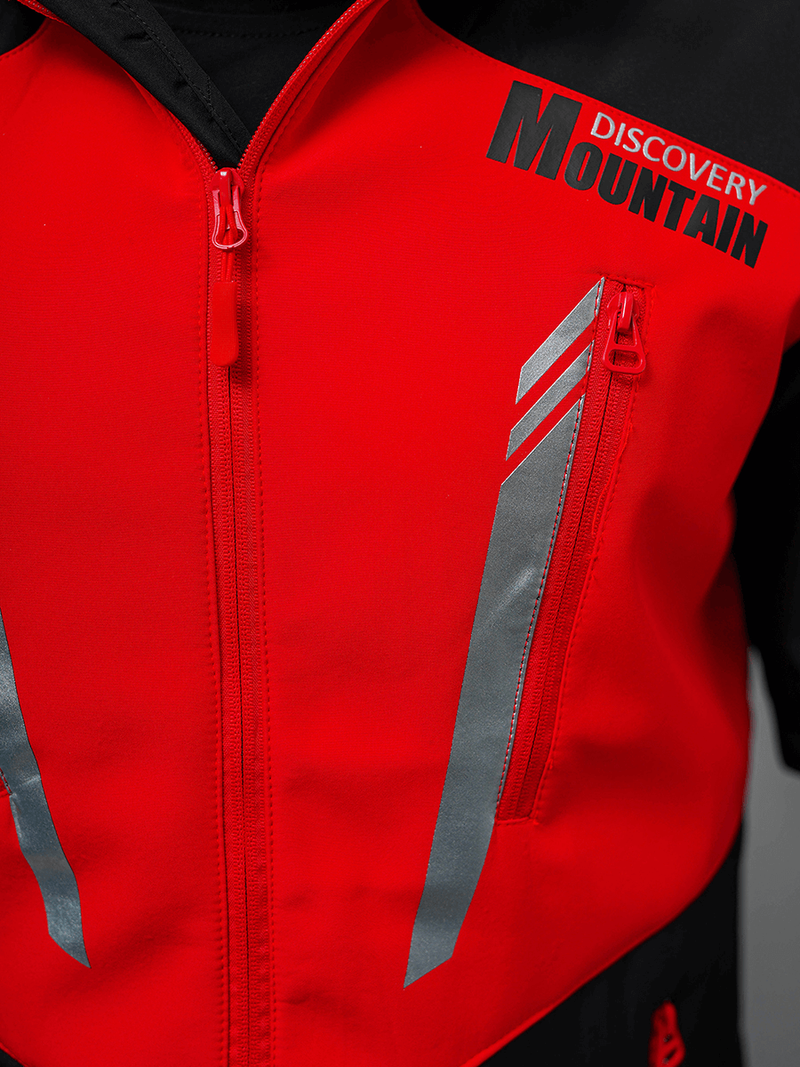 Kurtka softshell męska z kapturem czarno-czerwona OZONEE JS/HH022/1CZ