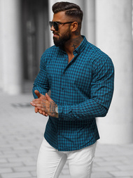 Koszula męska w kratę niebieska OZONEE O/V96