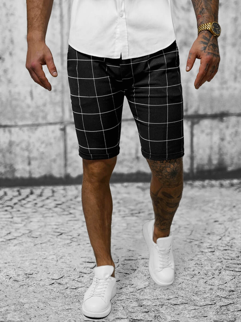 Spodenki męskie chino w kratę czarne OZONEE O/P4138