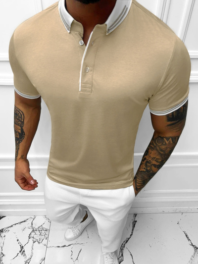 Koszulka polo męska beżowa OZONEE E/1040/1