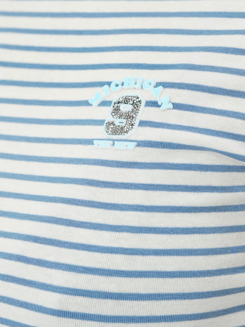 T-shirt damski w paski biało-niebieski OZONEE JS/R61604