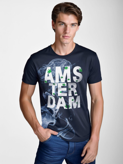 T-shirt męski z nadrukiem granatowy OZONEE O/T128/25Z