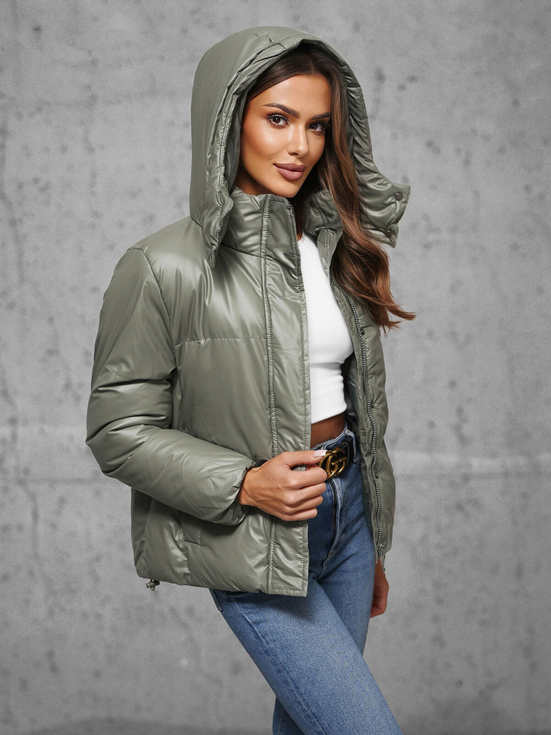 Kurtka zimowa damska pikowana jasno-zielona OZONEE JS/5M3185/236