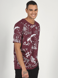 T-Shirt męski z nadrukiem bordowy OZONEE MR/21530