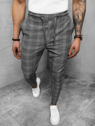 Spodnie męskie chino materiałowe w kratę grafitowe OZONEE DJ/2295/22