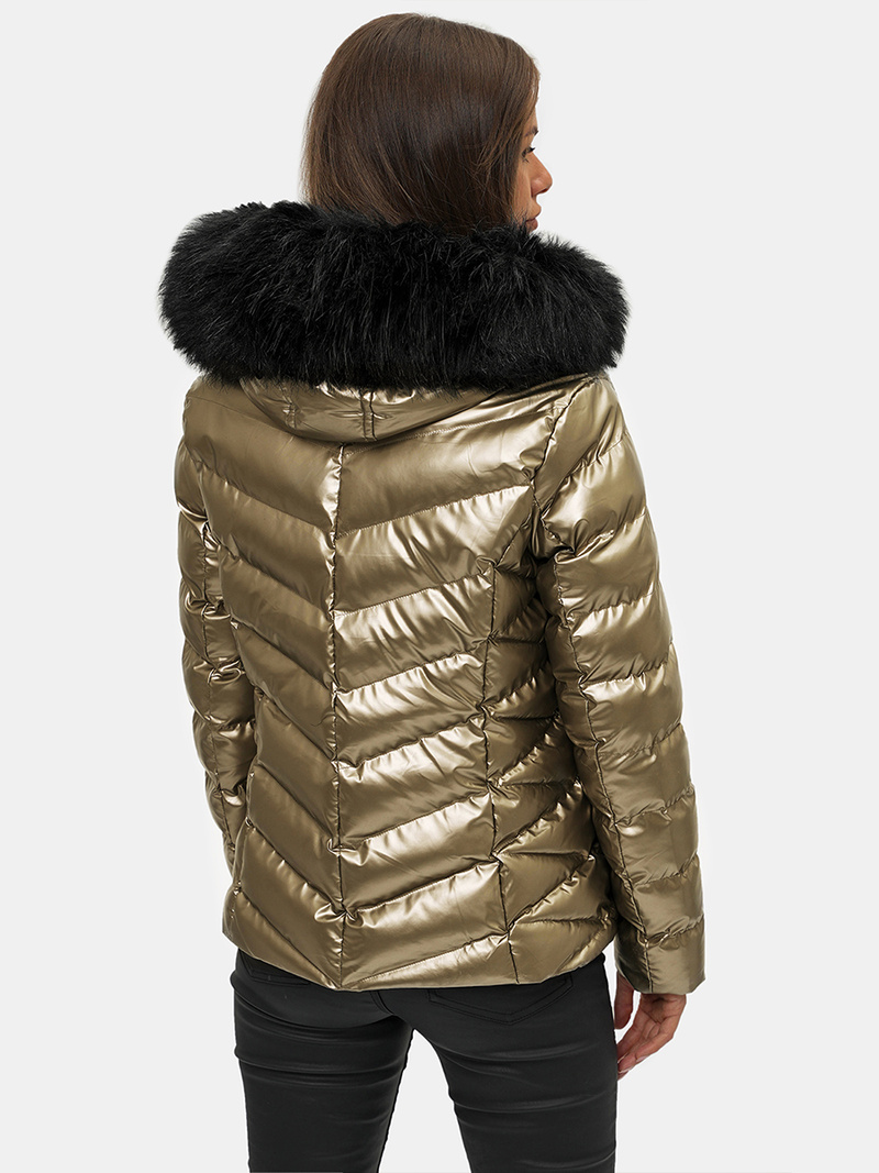 Kurtka zimowa damska z futerkiem złota OZONEE JS/M773/403