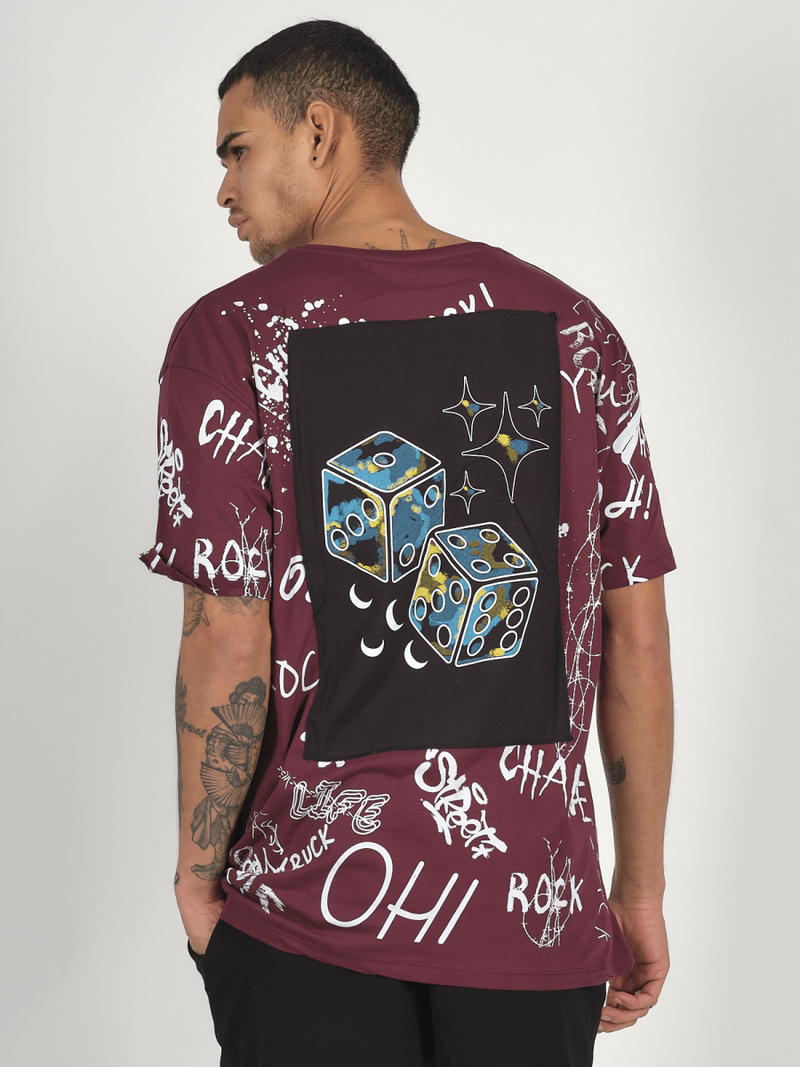 T-Shirt męski z nadrukiem bordowy OZONEE MR/21530