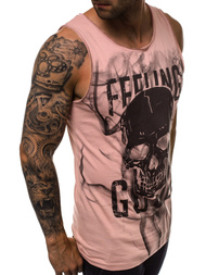 Koszulka bez rękawów męska z nadrukiem różowa OZONEE O/1259