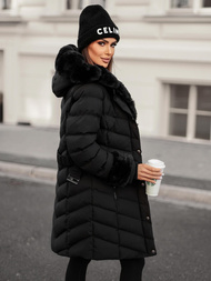 Kurtka zimowa damska długa z futerkiem czarna OZONEE JS/5M3156/392Z