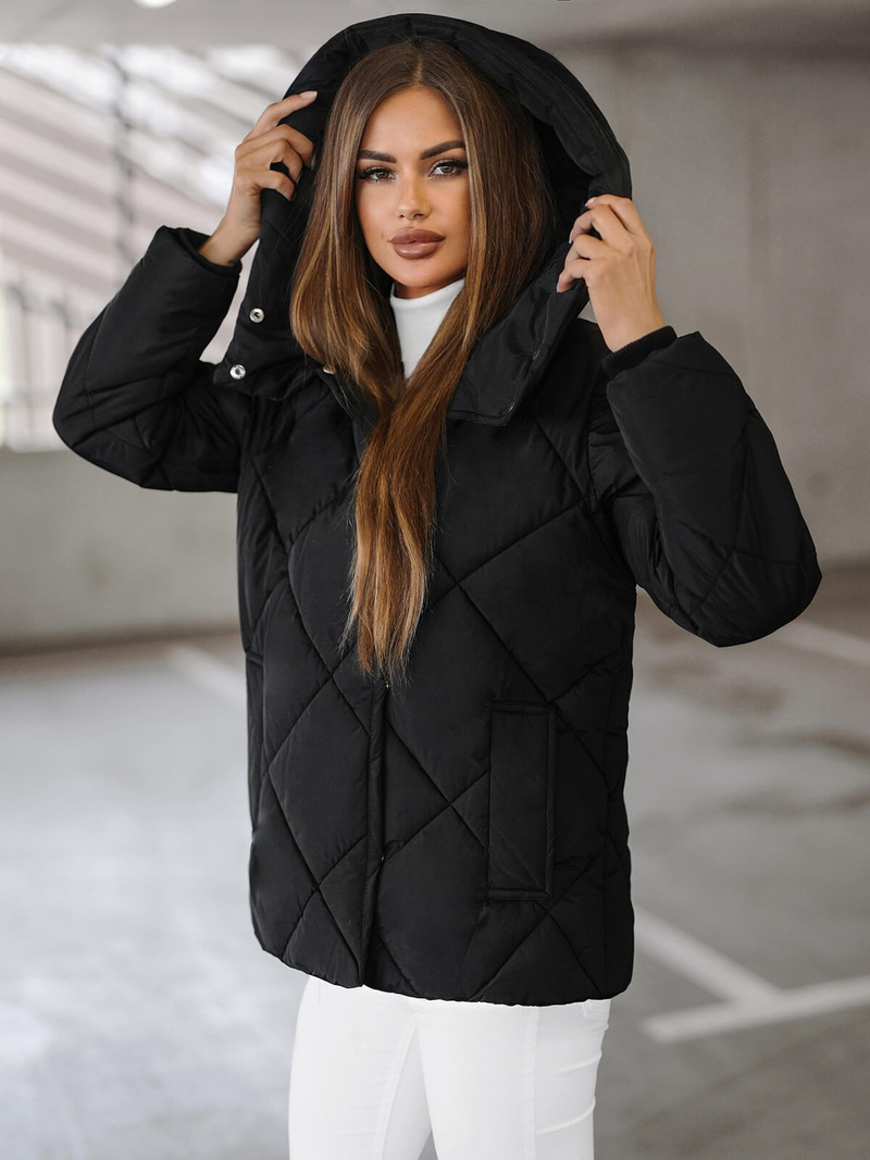 Kurtka zimowa damska pikowana czarna OZONEE JS/5M3175/392Z