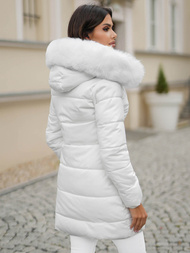 Kurtka zimowa damska długa z futerkiem biała OZONEE JS/16M9099/281Z