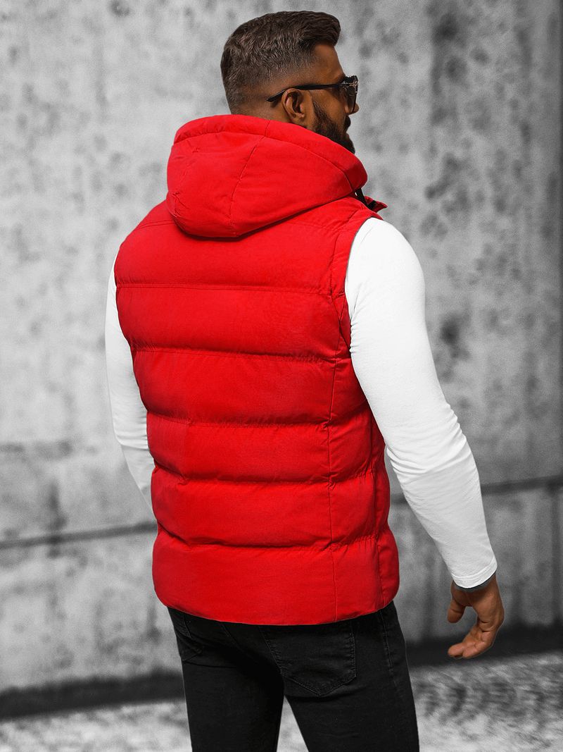 Kamizelka męska pikowana z kapturem czerwona OZONEE JS/5M758/270Z