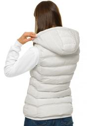 Kamizelka damska pikowana z kapturem ecru OZONEE N/6812/7