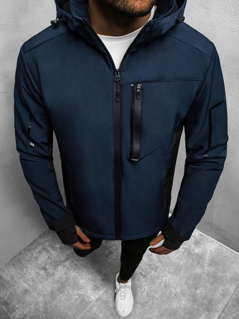 Kurtka softshell przejściowa męska z kapturem granatowa OZONEE JS/HM191/4