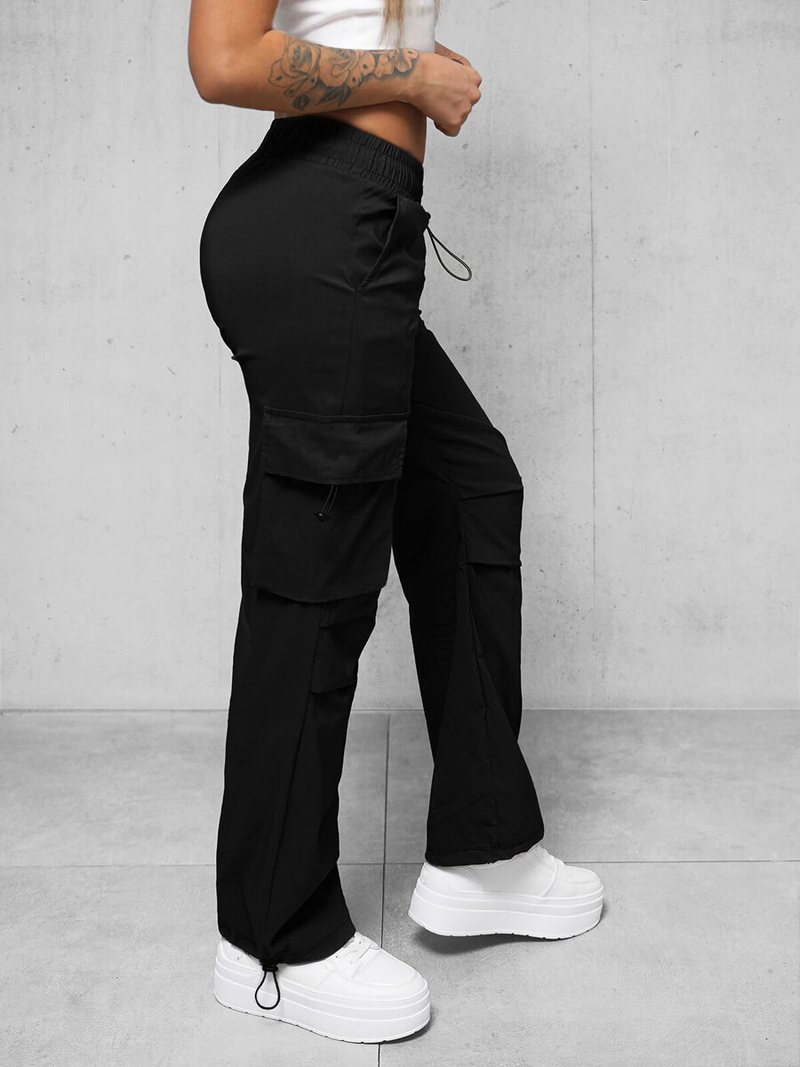 Spodnie damskie z szeroką nogawką czarne OZONEE O/TT00375/2