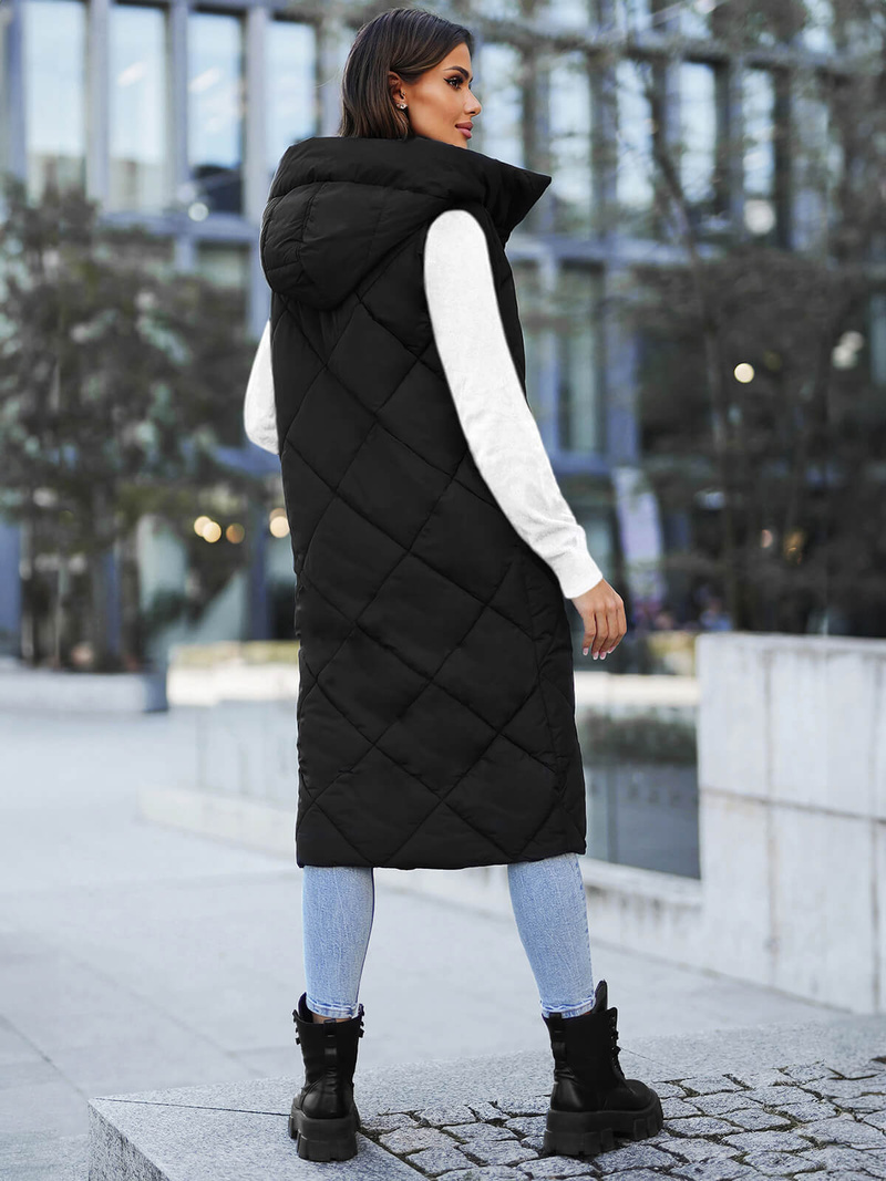 Kamizelka damska długa pikowana czarna OZONEE JS/5M3165/392