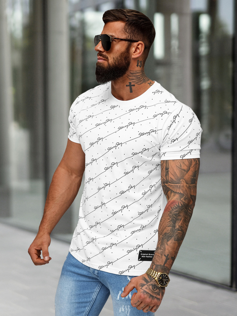 T-shirt męski slim fit biały OZONEE O/QQ1323