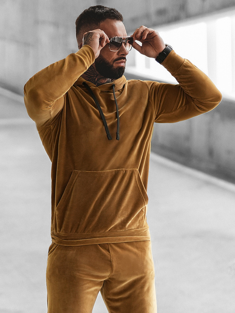 Komplet dresowy męski welurowy camelowy OZONEE O/12131Z