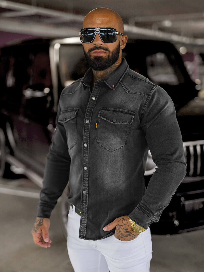 Чоловіча джинсова сорочка графіт OZONEE O/51413