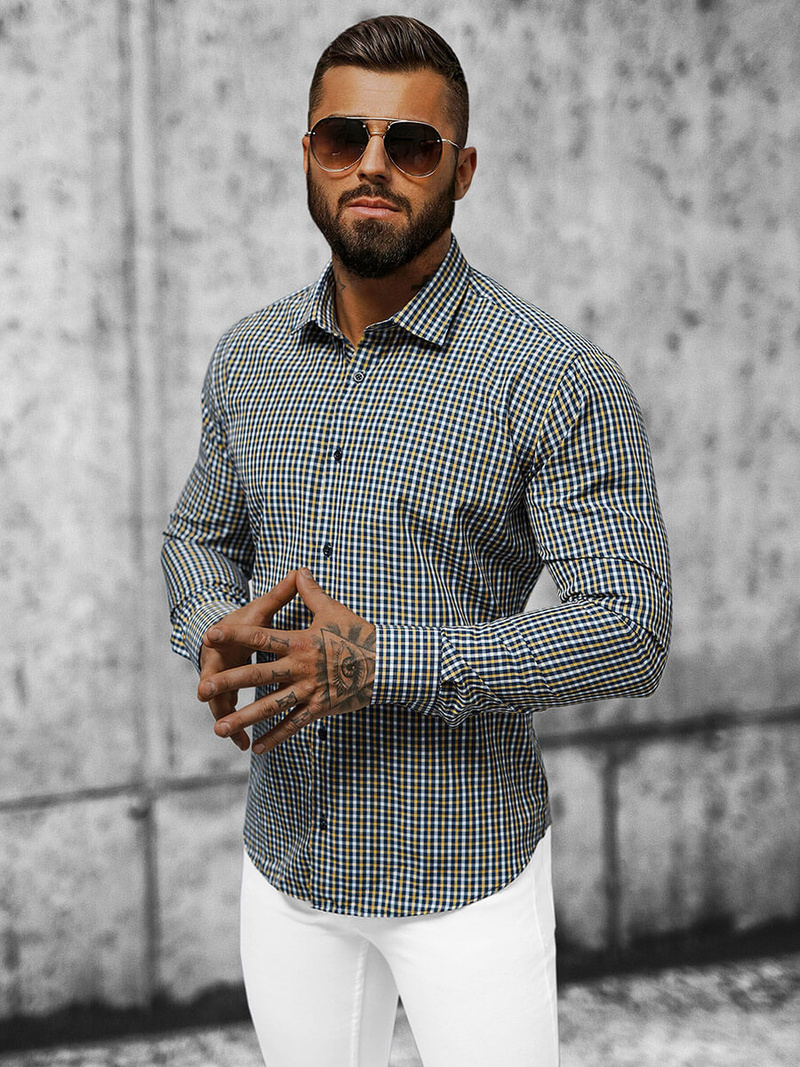 Koszula męska w kratę kolorowa OZONEE O/0622Z