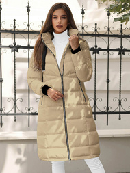 Kurtka zimowa damska długa pikowana beżowa OZONEE JS/M736/62Z