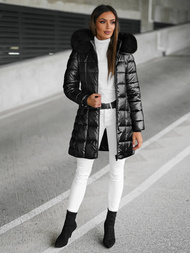 Kurtka zimowa damska długa z futerkiem czarna OZONEE JS/16M9120/392Z