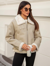Жіноча шкіряна куртка Бежева OZONEE JS/11Z8178