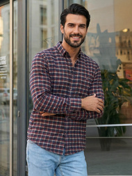 Koszula męska w kratę bordowa OZONEE V/V176Z