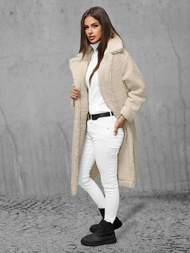 Płaszcz zimowy damski polarowy ecru OZONEE O/Z01