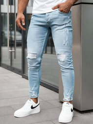 Spodnie jeansowe męskie slim fit jasno-niebieskie OZONEE DO/2860