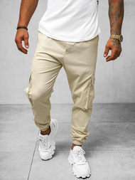Spodnie męskie joggery beżowe OZONEE O/G3006Z