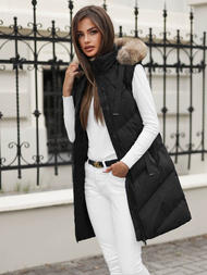 Kamizelka damska długa pikowana z futerkiem czarna OZONEE JS/M787/392Z