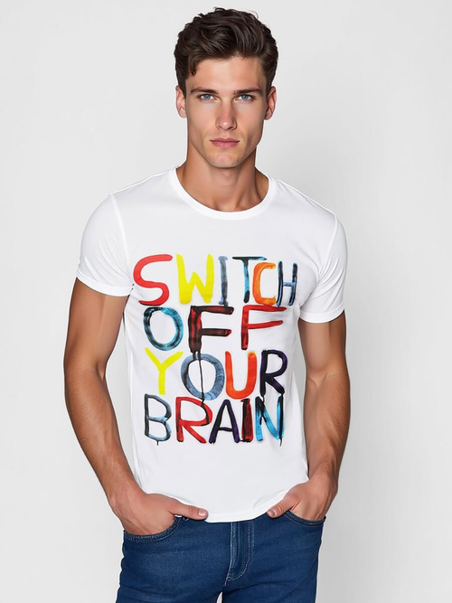 T-shirt męski z nadrukiem biały OZONEE O/T125/1Z