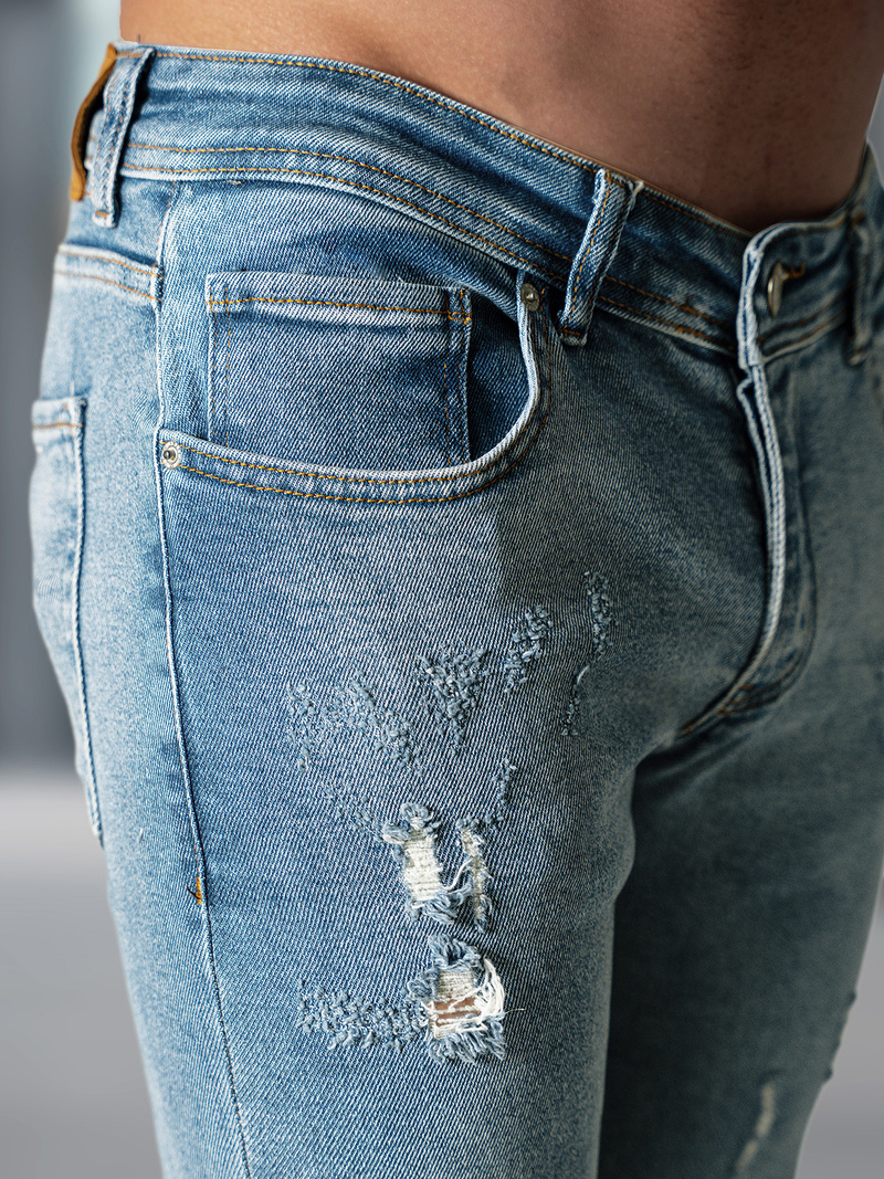 Spodnie jeansowe męskie slim fit niebieskie OZONEE O/0526