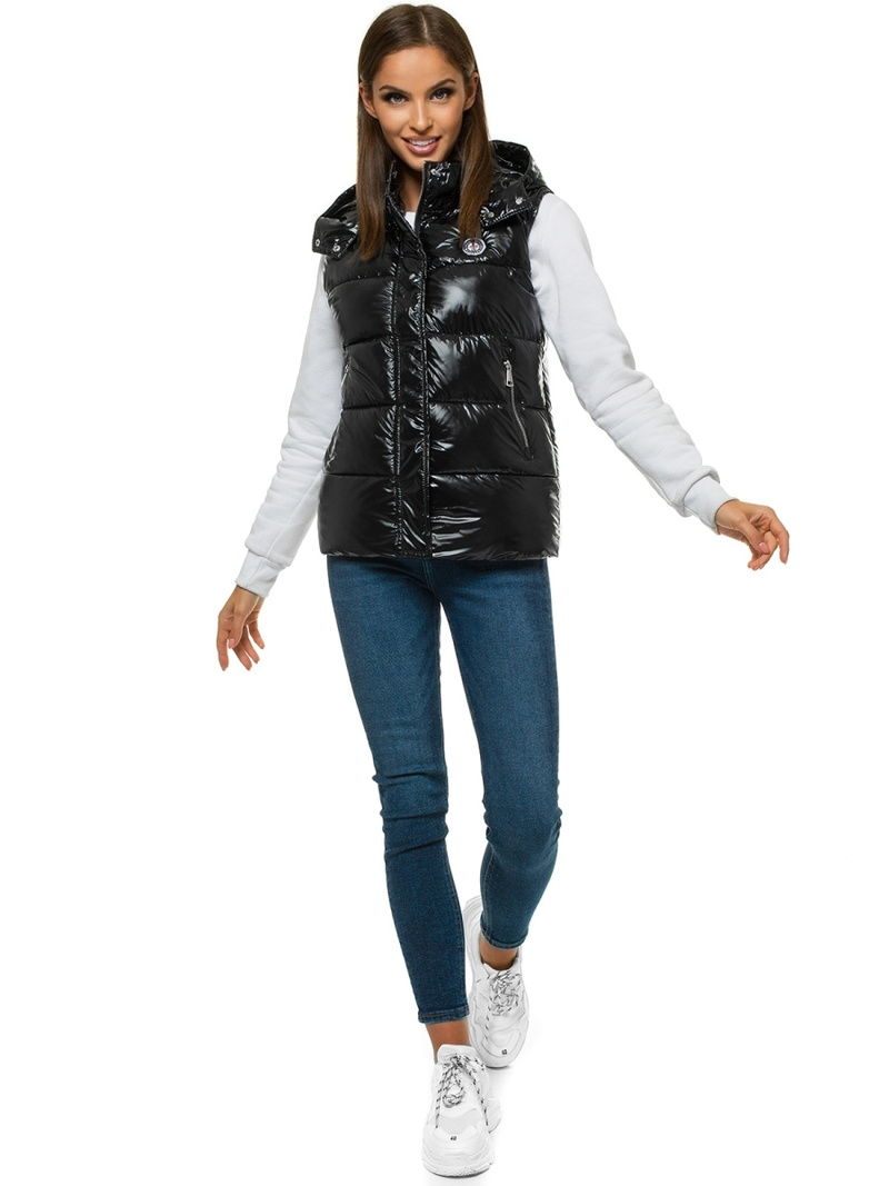 Kamizelka damska pikowana z kapturem czarna OZONEE O/SW025/1