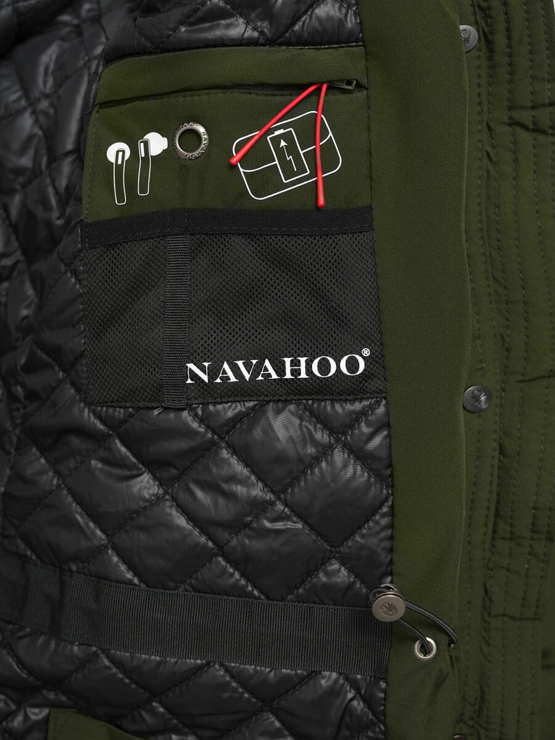 Kurtka zimowa damska długa pikowana khaki OZONEE O/W377Z