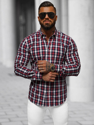 Koszula męska w kratę bordowa OZONEE O/V98