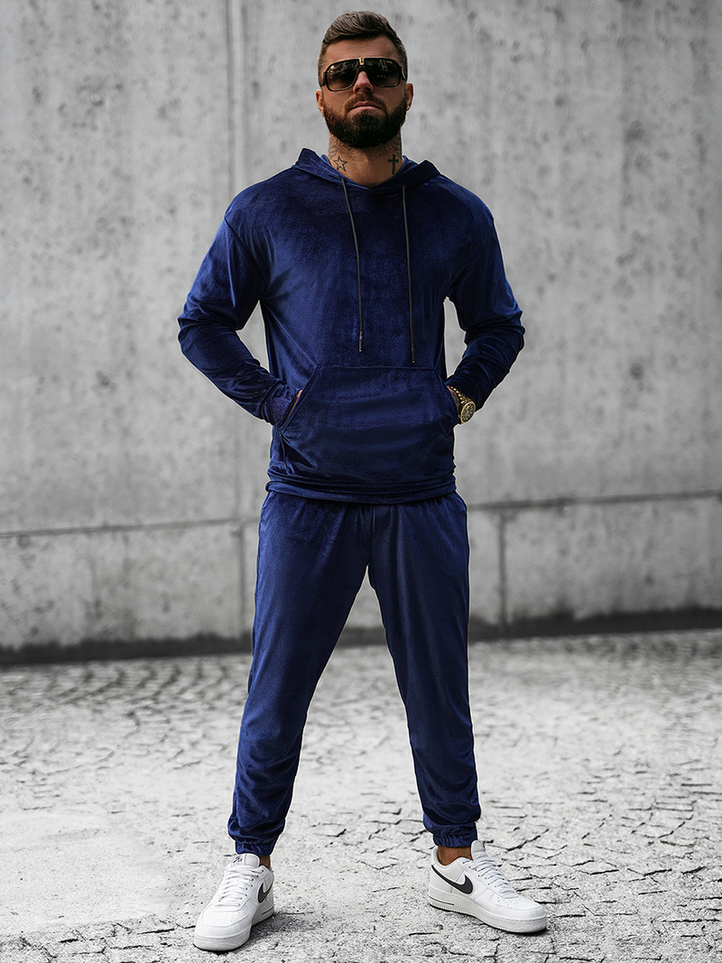 Komplet dresowy męski welurowy granatowy OZONEE O/D7517