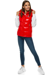 Kamizelka damska pikowana z kapturem czerwona OZONEE O/SW025/4