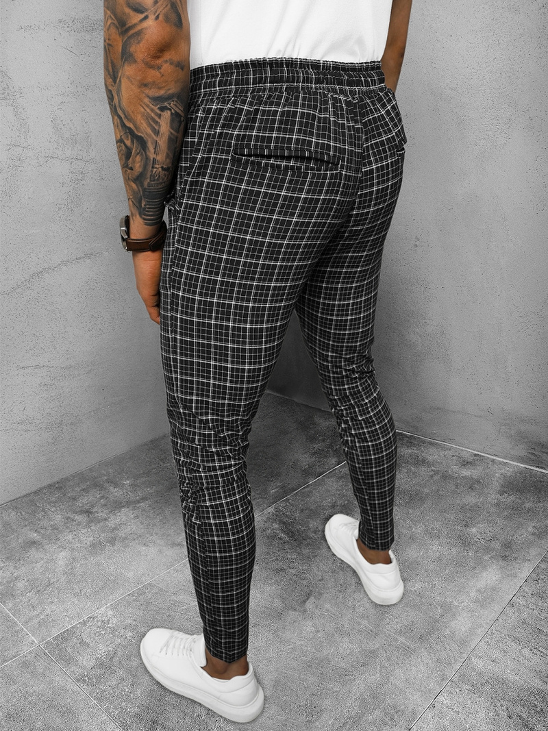 Spodnie męskie chino materiałowe w kratę czarne OZONEE DJ/2292/22