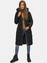 Kurtka zimowa damska długa pikowana czarna OZONEE JS/M736/392Z