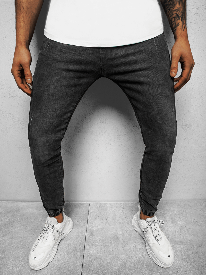 Spodnie jeansowe joggery męskie czarne OZONEE DJ/5672