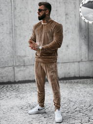 Komplet dresowy męski welurowy ciemno-beżowy OZONEE O/D7516